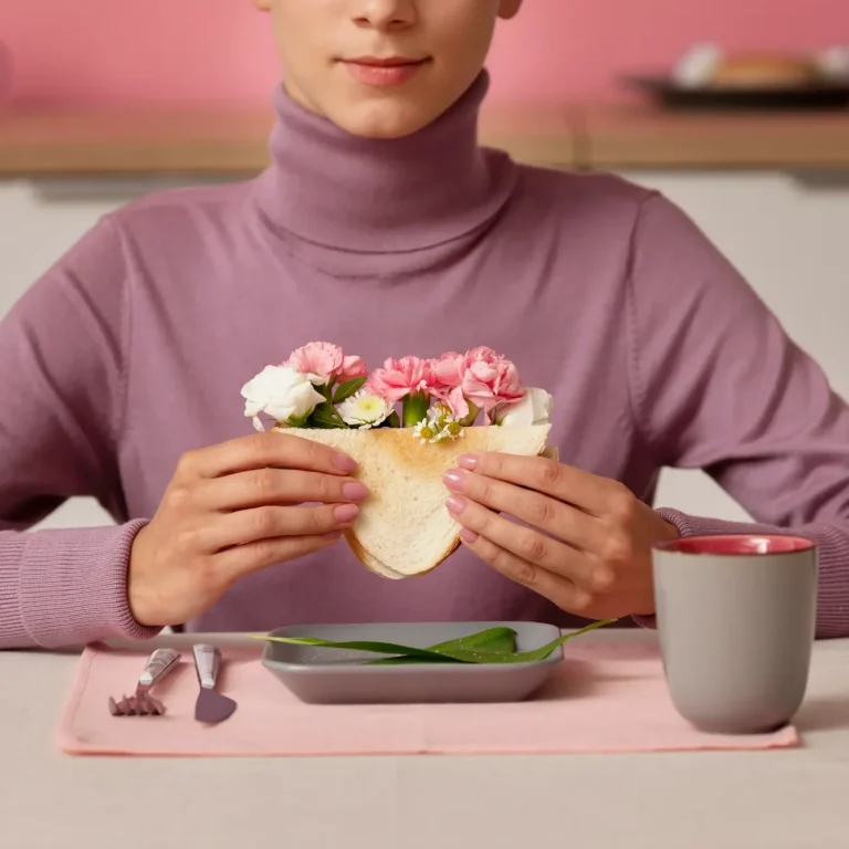 Femme tenant une pita garnie de fleurs, assise devant une table élégante.