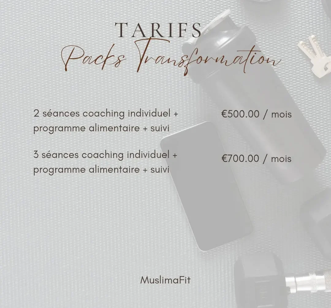 Tarifs pour coaching individuel avec programmes d'accompagnement.